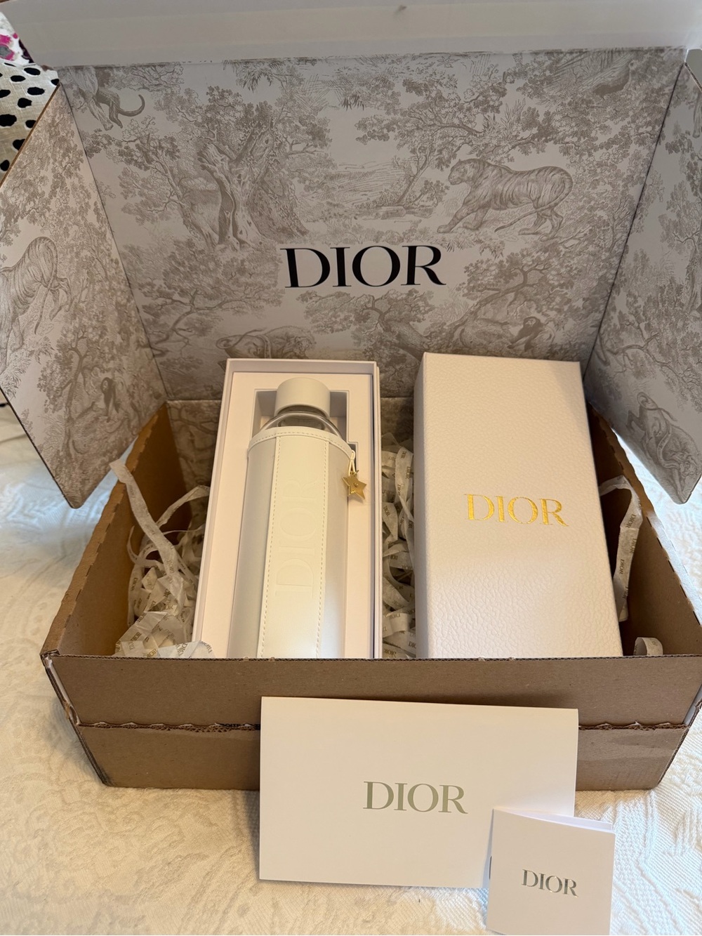 Dior White Bottle Holder with Gold Star Charm